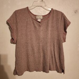 O Oscar De La Renta Striped Short Sleeve Top Size L